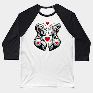 Robot Couple Love T-Shirt, Cute Cyber Romance Graphic Tee, Unisex Adult Sci-Fi Shirt, Valentine's Day Gift Idea Baseball T-Shirt